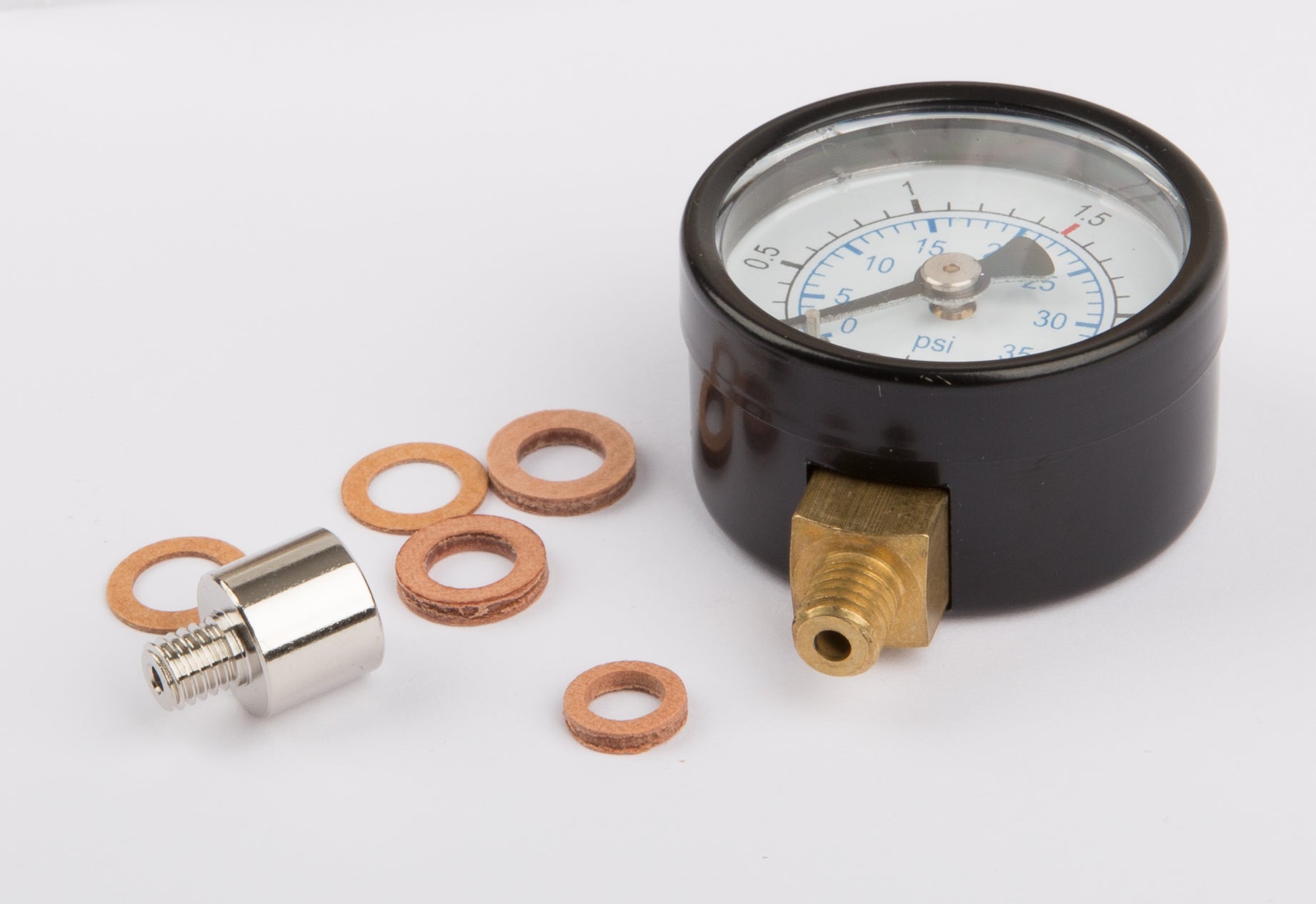 Manometer mit Anschluss unten M 6, D=35 mm, inkl. Adapterstück 01529