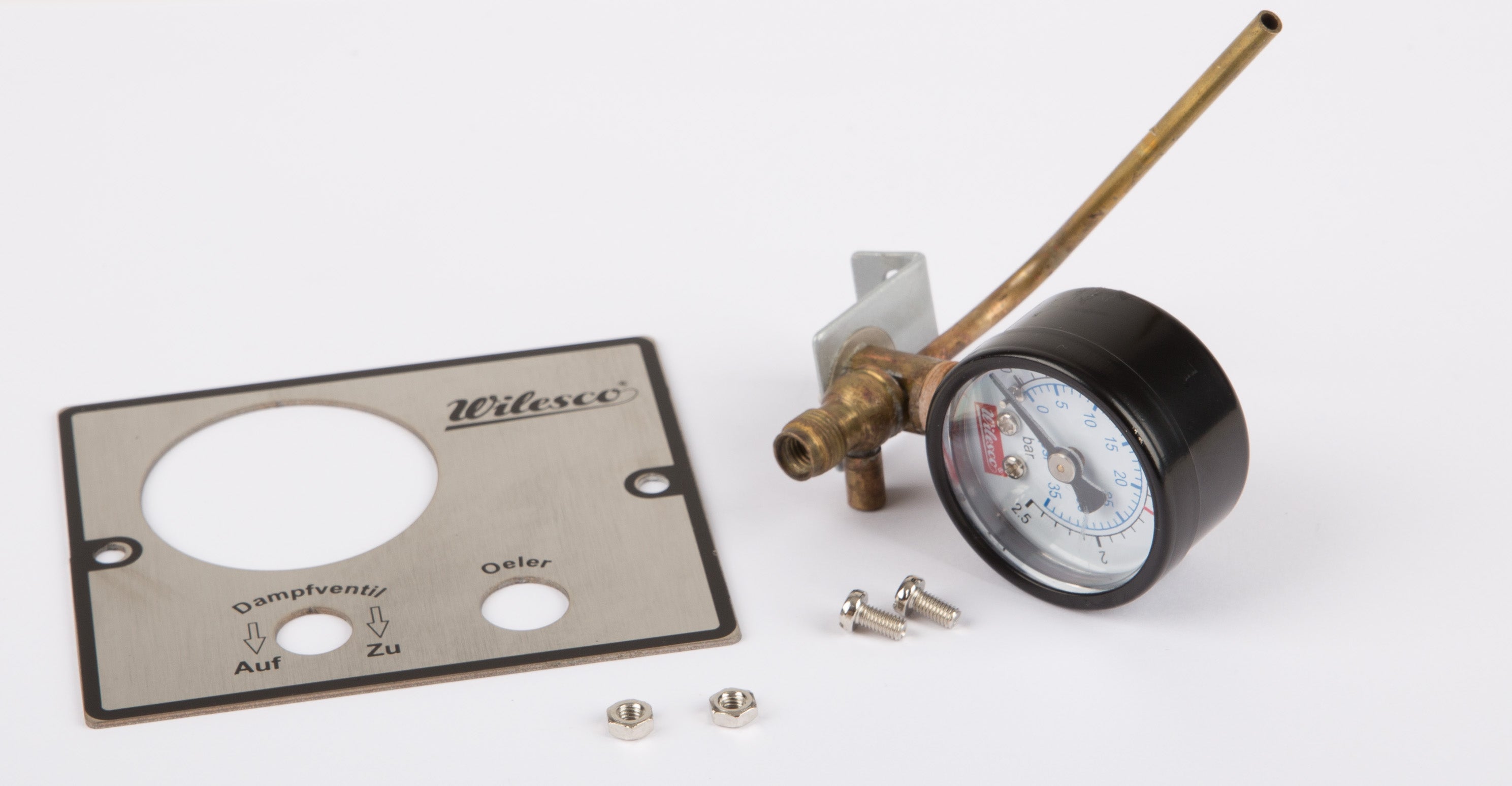 Manometer M 6 thread D=35 mm, manometer connection tube and fitting plate for self-soldering