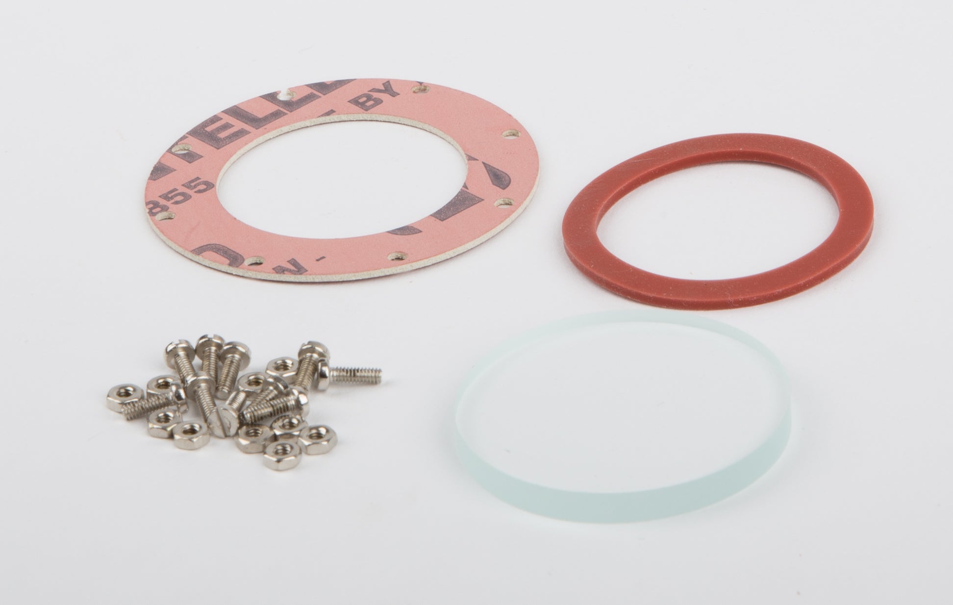 Water level glass, 4 mm thick, D=37 mm, with screws, nuts (nickel-plated)