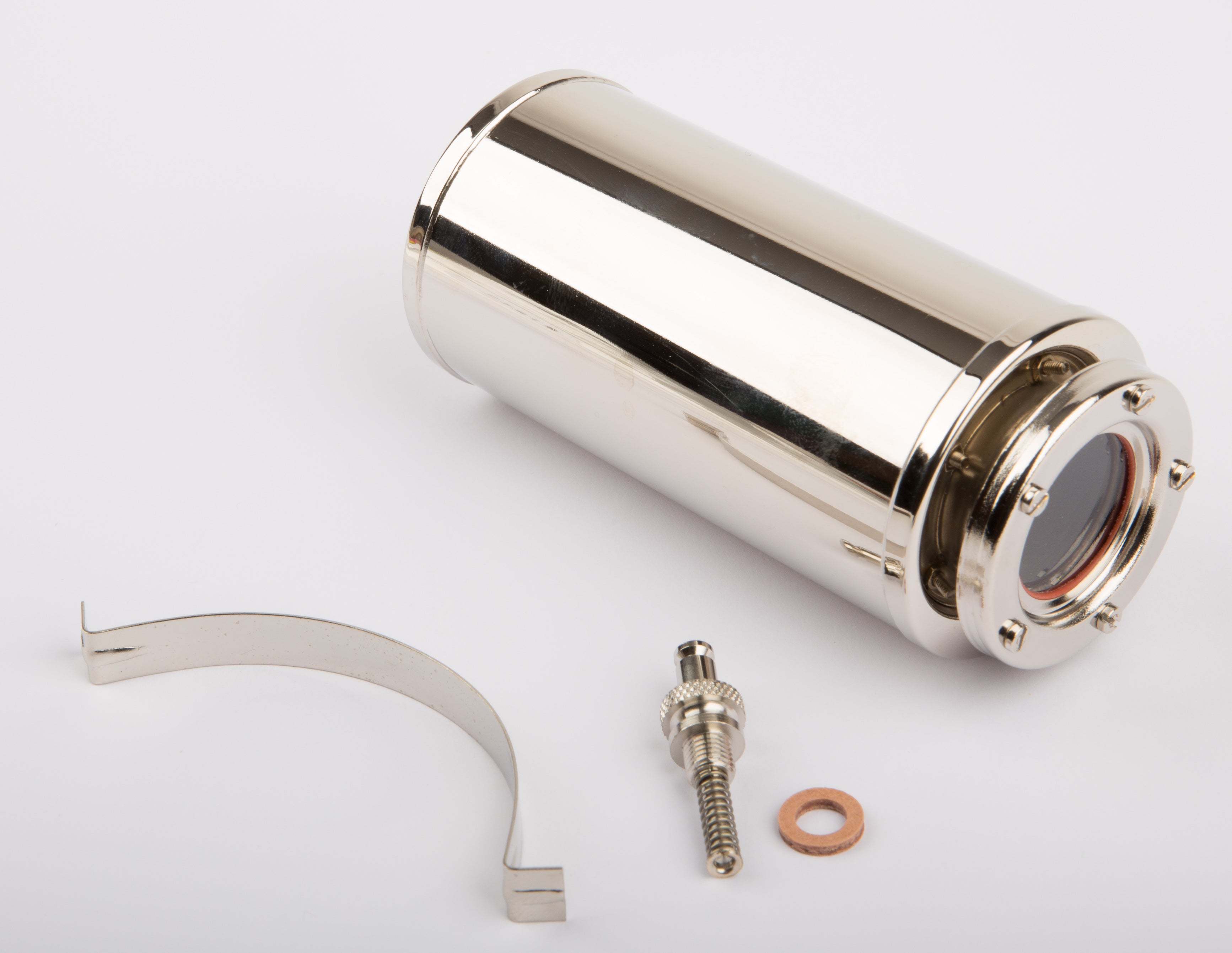 Boiler with spring safety valve including glass and mounting clamp