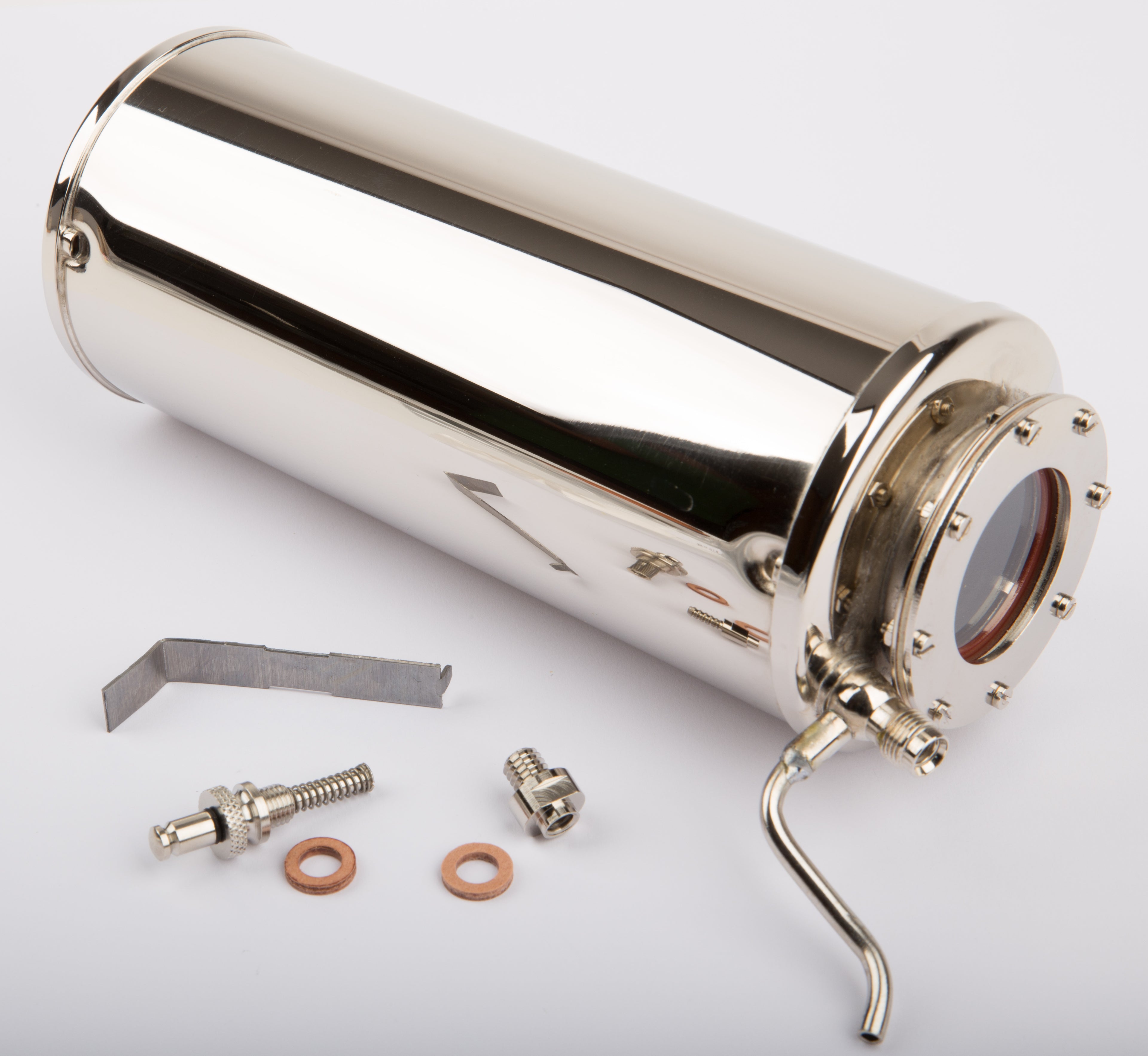 Boiler with spring safety valve including glass and fastening