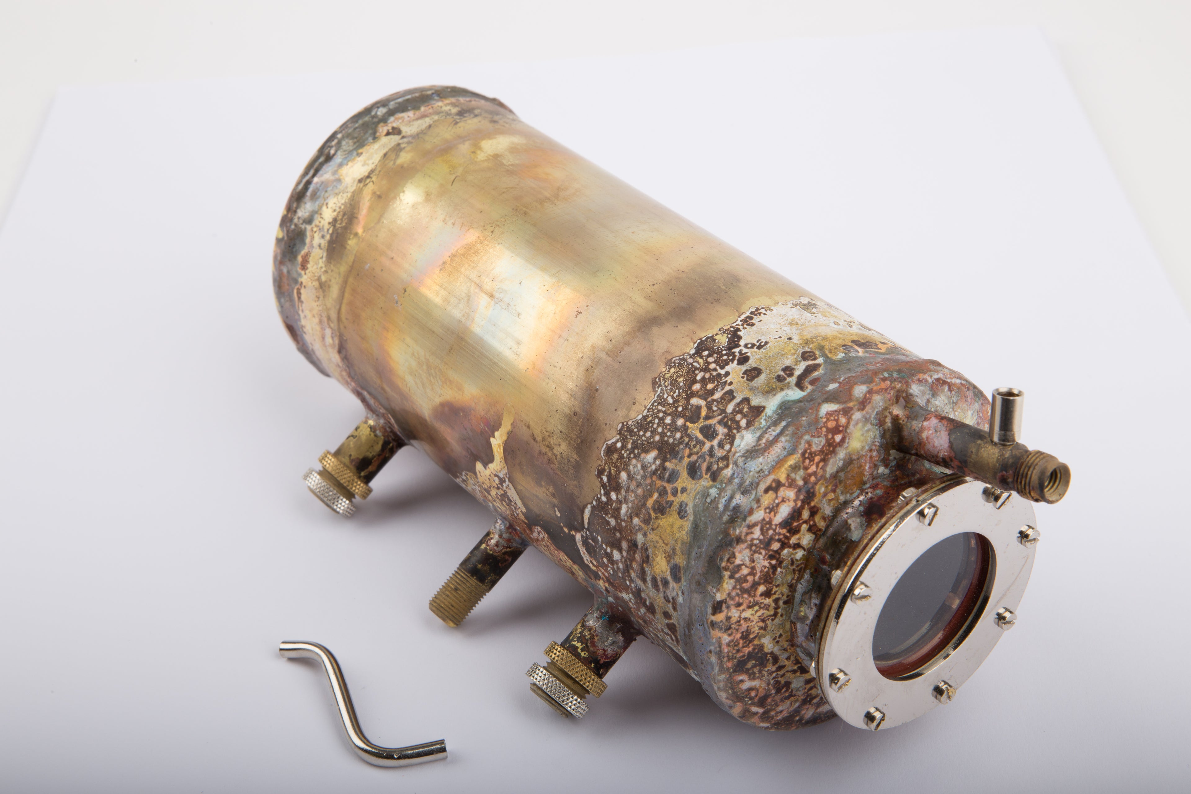 Boiler with spring safety valve including glass, raw, not nickel-plated and polished