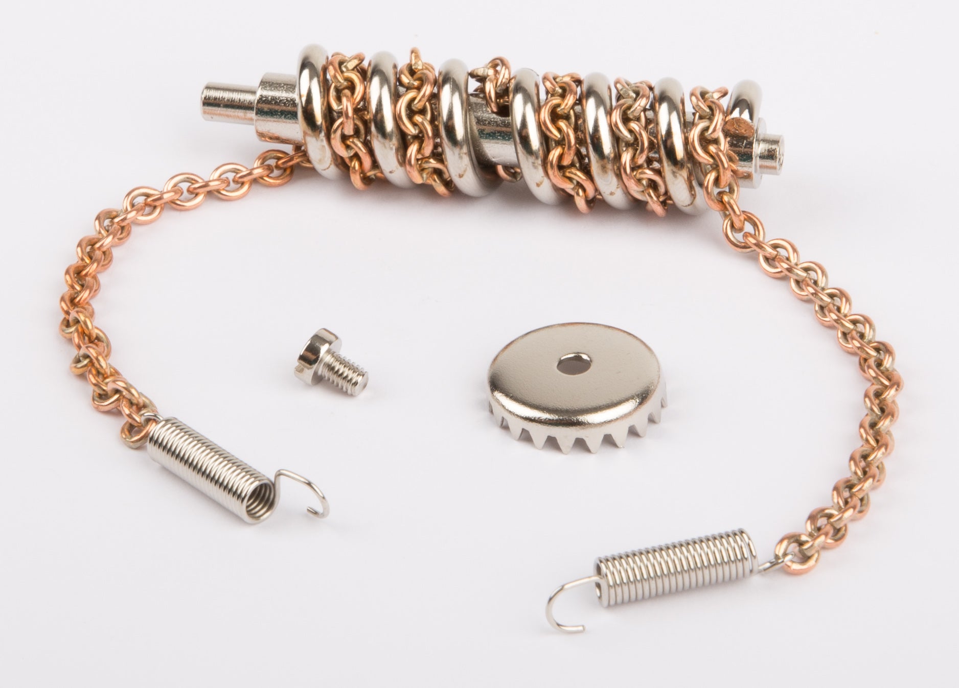 Worm with chain and gear ring with tension spring