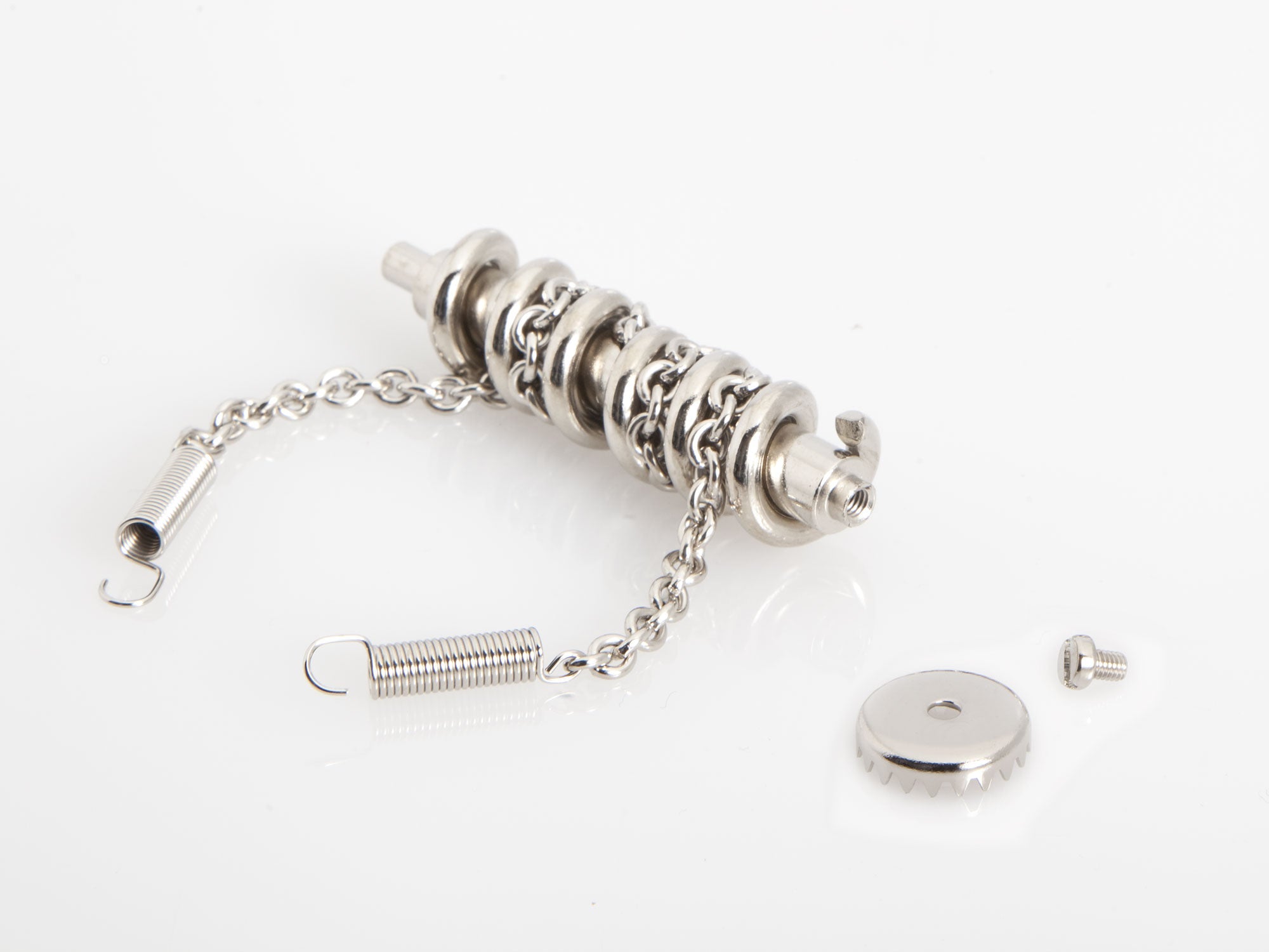 Worm with chain and gear ring, short, (nickel) with tension spring