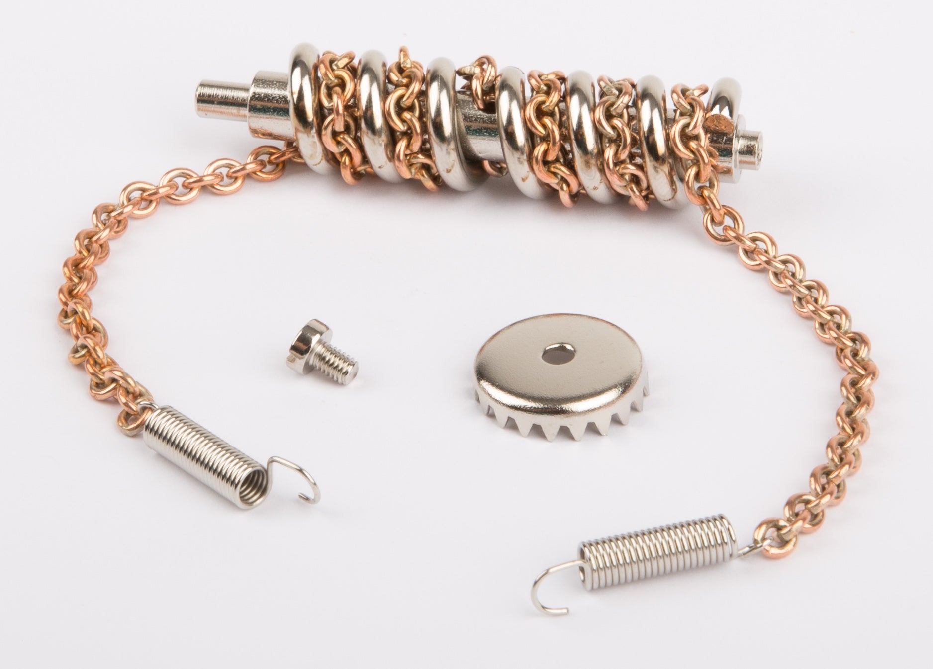 Worm with chain and gear ring with tension spring