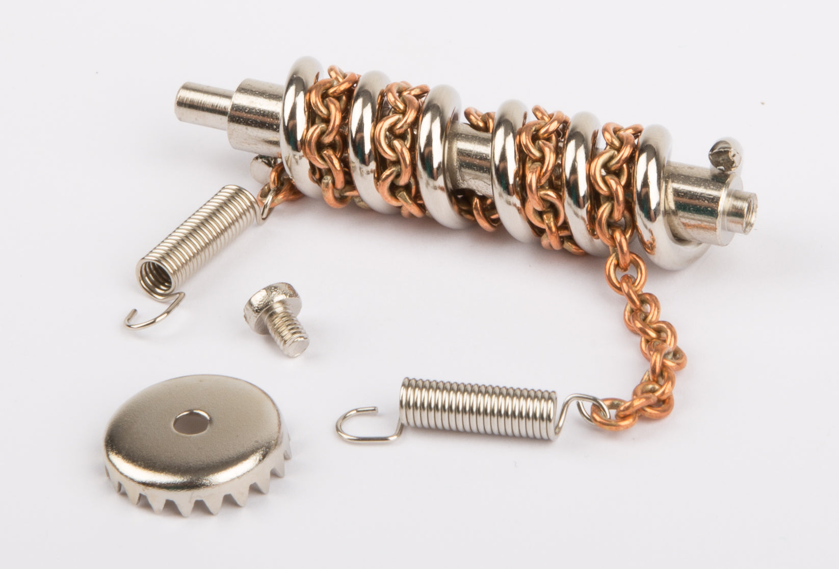 Worm with chain and gear ring with tension spring