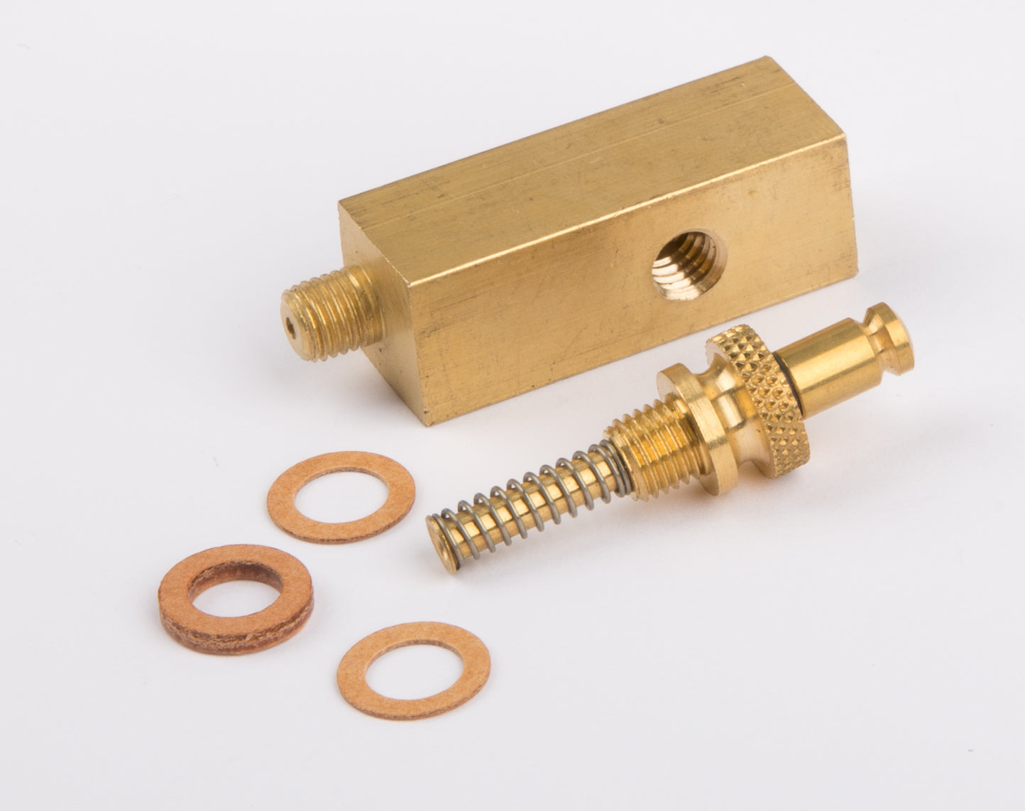 Manometersockel MS, 12x12 mm Innengewinde oben M6 x 0,75, seitlich M6 mit Federsicherheitsventil und Dichtungen